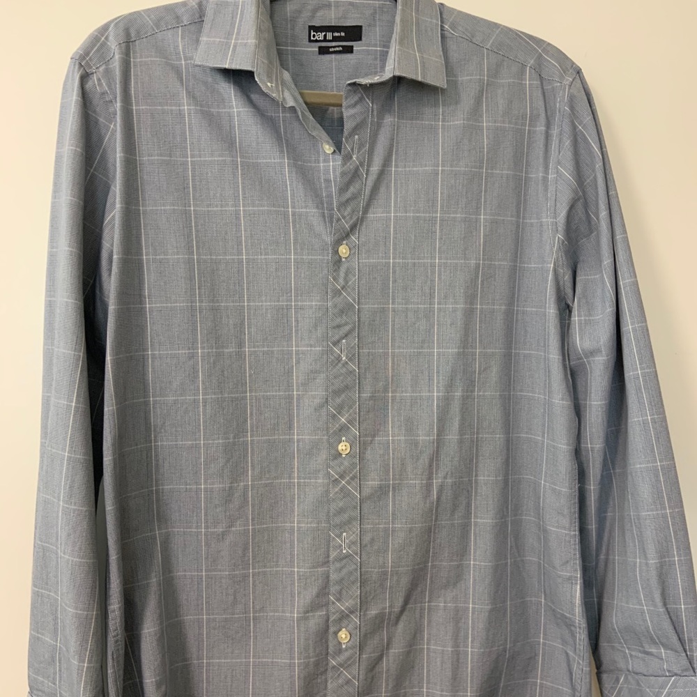 Bar III Blue Grid Medium Slim Fit Dress Shirt